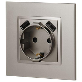 Розетка Elegance 14-4109-16 16A 250В 2P+E защ. штор. с 2xUSB 3А 5В титан Эра Б0065775