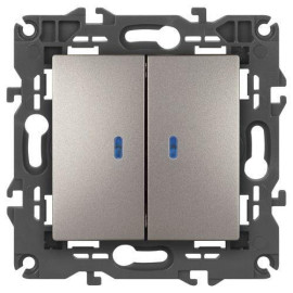 Выключатель 2-кл. Elegance 14-1105-16 250В 10АХ с подсветкой титан Эра Б0065789