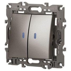 Выключатель 2-кл. Elegance 14-1105-16 250В 10АХ с подсветкой титан Эра Б0065789
