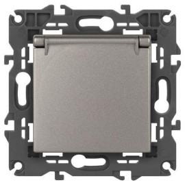 Розетка Elegance 14-2103-16 16А 250В 2P+E Schuko защ. шторки с крышкой титан Эра Б0065811