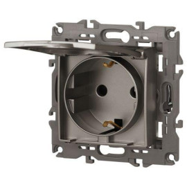 Розетка Elegance 14-2103-16 16А 250В 2P+E Schuko защ. шторки с крышкой титан Эра Б0065811