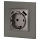 Розетка Elegance 14-4108-16 16A 250В 2P+E защ. шторки с USB type-A+C 3А 5В титан Эра Б0067695