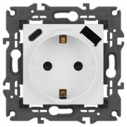 Розетка Elegance 14-4108-01М 16A 250В 2P+E защ. шторки с USB type-A+C 3А 5В матов. бел. Эра Б0067710