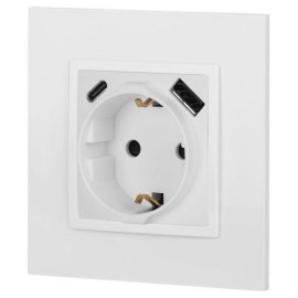 Розетка Elegance 14-4108-01М 16A 250В 2P+E защ. шторки с USB type-A+C 3А 5В матов. бел. Эра Б0067710