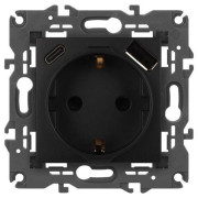 Розетка Elegance 14-4108-05 16A 250В 2P+E защ. шторки с USB type-A+C 3А 5В антрацит Эра Б0067724