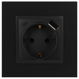 Розетка Elegance 14-4108-05 16A 250В 2P+E защ. шторки с USB type-A+C 3А 5В антрацит Эра Б0067724