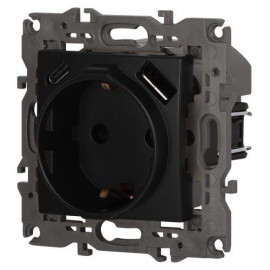 Розетка Elegance 14-4108-05 16A 250В 2P+E защ. шторки с USB type-A+C 3А 5В антрацит Эра Б0067724