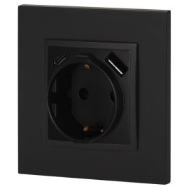 Розетка Elegance 14-4108-05 16A 250В 2P+E защ. шторки с USB type-A+C 3А 5В антрацит Эра Б0067724