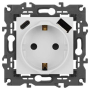 Розетка Elegance 14-4108-01 16A 250В 2P+E защ. шторки с USB type-A+C 3А 5В белый Эра Б0067736