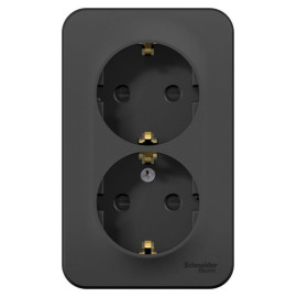 Розетка 2-м ОП Blanca 16А IP20 250В с заземл. защ. шторки с изолир. пластиной антрацит SE BLNRA011216