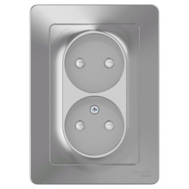 Розетка 2-м СП Blanca 16А IP20 250В без заземл. защ. шторки алюм. SE BLNRS000123