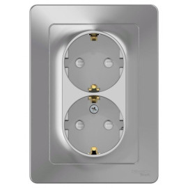 Розетка 2-м СП Blanca 16А IP20 250В с заземл. защ. шторки алюм. SE BLNRS001123