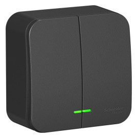 Выключатель 2-кл. ОП Blanca 10А IP20 (сх. 5) 250В с подсветкой с изолир. пластиной антрацит SE BLNVA105116