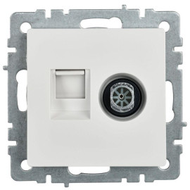 Розетка компьютерная + телевизионная 2-м Brite РТВ/РК12-БрБ RJ45 кат.5E + TV механизм бел. IEK BR-AK20-1-K01