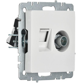 Розетка компьютерная + телевизионная 2-м Brite РТВ/РК12-БрБ RJ45 кат.5E + TV механизм бел. IEK BR-AK20-1-K01