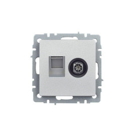 Розетка компьютерная + телевизионная 2-м Brite РТВ/РК12-БрА RJ45 кат.5E + TV механизм алюм. IEK BR-AK20-1-K47