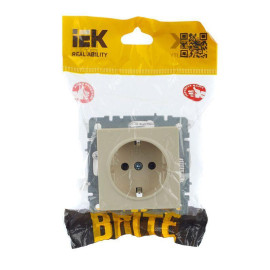 Розетка BRITE РС11-1-0-БрКр 16А с заземл. без защ. шторки механизм беж. IEK BR-R11-16-K10