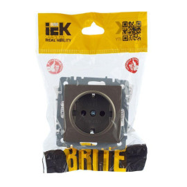 Розетка BRITE РС11-1-0-БрШ 16А с заземл. без защ. шторки механизм шампань IEK BR-R11-16-K37