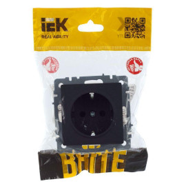 Розетка 1-м СП BRITE РС14-1-0-БрГ 16А с заземл. защ. шторки механизм графит IEK BR-R14-16-K53