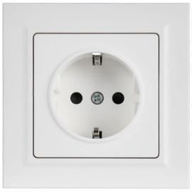 Розетка BRITE РСР14-1-0-БрАБ 16А в сборе с заземл. защ. шторки арктич. бел. IEK BR-R14-16-K91-F