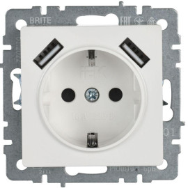 Розетка BRITE РЮш10-1-БрБ 16А с USB A+A 2.1А с заземл. защ. шторки механизм бел. IEK BR-R14-16-U21-D21-K01