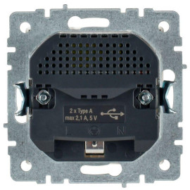 Розетка BRITE РЮш10-1-БрБ 16А с USB A+A 2.1А с заземл. защ. шторки механизм бел. IEK BR-R14-16-U21-D21-K01