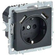 Розетка BRITE РЮш10-1-БрЧ 16А с USB A+A 2.1А с заземл. защ. шторки механизм черн. IEK BR-R14-16-U21-D21-K02
