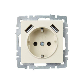 Розетка BRITE РЮш10-1-БрКр 16А с USB A+A 2.1А с заземл. защ. шторки механизм беж. IEK BR-R14-16-U21-D21-K10