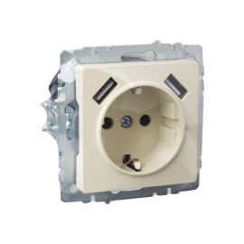 Розетка BRITE РЮш10-1-БрКр 16А с USB A+A 2.1А с заземл. защ. шторки механизм беж. IEK BR-R14-16-U21-D21-K10