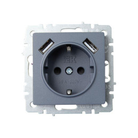Розетка BRITE РЮш10-1-БрМ 16А с USB A+A 2.1А с заземл. защ. шторки механизм маренго IEK BR-R14-16-U21-D21-K35
