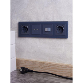 Розетка BRITE РЮш10-1-БрМ 16А с USB A+A 2.1А с заземл. защ. шторки механизм маренго IEK BR-R14-16-U21-D21-K35