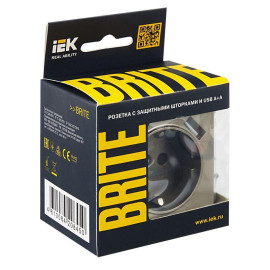 Розетка BRITE РЮш10-1-БрШ 16А с USB A+A 2.1А с заземл. защ. шторки механизм шампань IEK BR-R14-16-U21-D21-K37