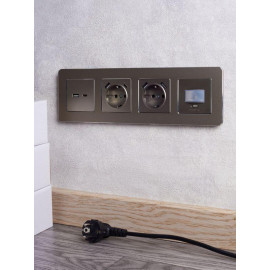 Розетка BRITE РЮш10-1-БрШ 16А с USB A+A 2.1А с заземл. защ. шторки механизм шампань IEK BR-R14-16-U21-D21-K37