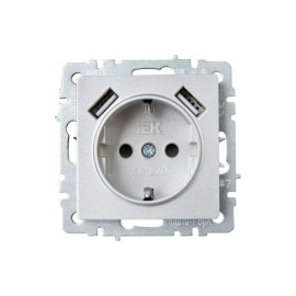 Розетка BRITE РЮш10-1-БрА 16А с USB A+A 2.1А с заземл. защ. шторки механизм алюм. IEK BR-R14-16-U21-D21-K47