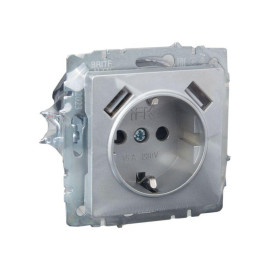 Розетка BRITE РЮш10-1-БрА 16А с USB A+A 2.1А с заземл. защ. шторки механизм алюм. IEK BR-R14-16-U21-D21-K47