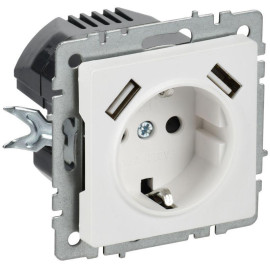 Розетка BRITE РЮш10-1-БрАБ 16А с USB A+A 2.1А с заземл. защ. шторки механизм арктич. бел. IEK BR-R14-16-U21-D21-K91
