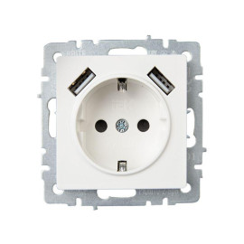 Розетка BRITE РЮш10-2-БрБ 16А с USB A+A 3.1А с заземл. защ. шторки механизм бел. IEK BR-R14-16-U21-D31-K01