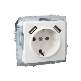Розетка BRITE РЮш10-2-БрБ 16А с USB A+A 3.1А с заземл. защ. шторки механизм бел. IEK BR-R14-16-U21-D31-K01