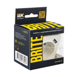 Розетка BRITE РЮш10-2-БрБ 16А с USB A+A 3.1А с заземл. защ. шторки механизм бел. IEK BR-R14-16-U21-D31-K01