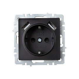 Розетка BRITE РЮш10-2-БрЧ 16А с USB A+A 3.1А с заземл. защ. шторки механизм черн. IEK BR-R14-16-U21-D31-K02