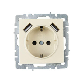 Розетка BRITE РЮш10-2-БрКр 16А с USB A+A 3.1А с заземл. защ. шторки механизм беж. IEK BR-R14-16-U21-D31-K10