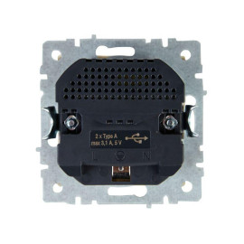 Розетка BRITE РЮш10-2-БрКр 16А с USB A+A 3.1А с заземл. защ. шторки механизм беж. IEK BR-R14-16-U21-D31-K10