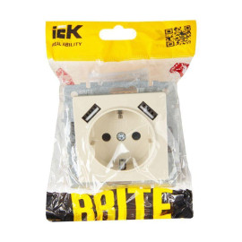 Розетка BRITE РЮш10-2-БрКр 16А с USB A+A 3.1А с заземл. защ. шторки механизм беж. IEK BR-R14-16-U21-D31-K10