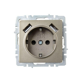 Розетка BRITE РЮш10-2-БрШ 16А с USB A+A 3.1А с заземл. защ. шторки механизм шампань IEK BR-R14-16-U21-D31-K37