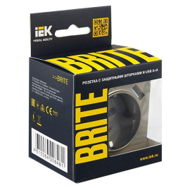 Розетка BRITE РЮш10-2-БрШ 16А с USB A+A 3.1А с заземл. защ. шторки механизм шампань IEK BR-R14-16-U21-D31-K37