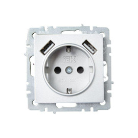 Розетка BRITE РЮш10-2-БрА 16А с USB A+A 3.1А с заземл. защ. шторки механизм алюм. IEK BR-R14-16-U21-D31-K47