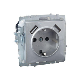 Розетка BRITE РЮш10-2-БрА 16А с USB A+A 3.1А с заземл. защ. шторки механизм алюм. IEK BR-R14-16-U21-D31-K47