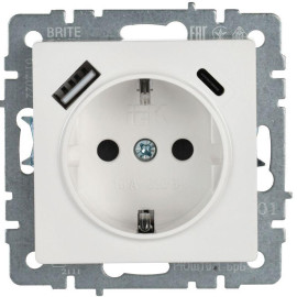 Розетка BRITE РЮш11-1-БрБ 16А с USB A+C 18Вт с заземл. защ. шторки механизм бел. IEK BR-R14-16-U22-018-K01
