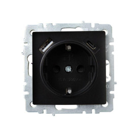 Розетка BRITE РЮш11-1-БрЧ 16А с USB A+C 18Вт с заземл. защ. шторки механизм черн. IEK BR-R14-16-U22-018-K02