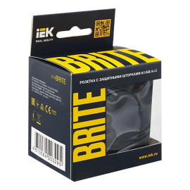 Розетка BRITE РЮш11-1-БрЧ 16А с USB A+C 18Вт с заземл. защ. шторки механизм черн. IEK BR-R14-16-U22-018-K02
